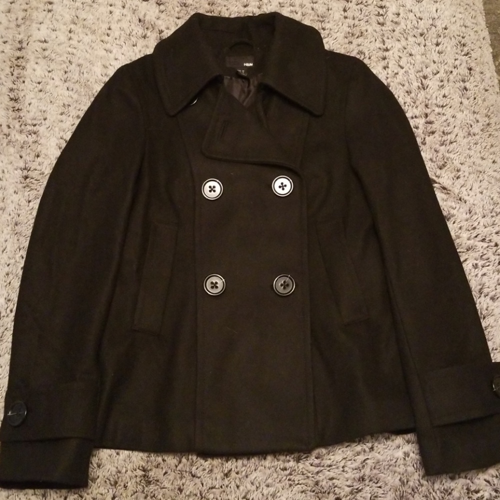 Black double button pea coat H&M